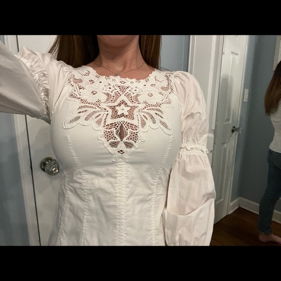 🟡 Rebecca Taylor White Top with Smocked Wrist - Picture 2 of 7